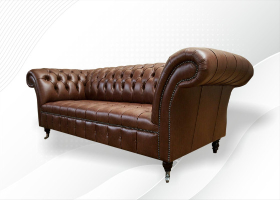 Chesterfield Couch Upholstered Sofas Classic Leather 3-Seater Couches Sofa Brown