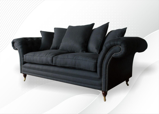 Sofa 3 Seater Classic Design Sofas Upholstered Leather Modern Couches 3 Black