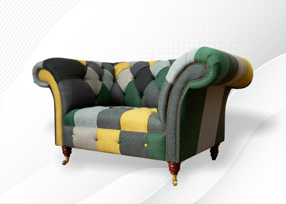 Chesterfield armchair, TV couch, 1.5-seater sofa, textile fabric couches, upholstery