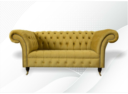 Chesterfield Design Luxury Upholstered Sofa Couch 2-Seater Suite Fabric Yellow New