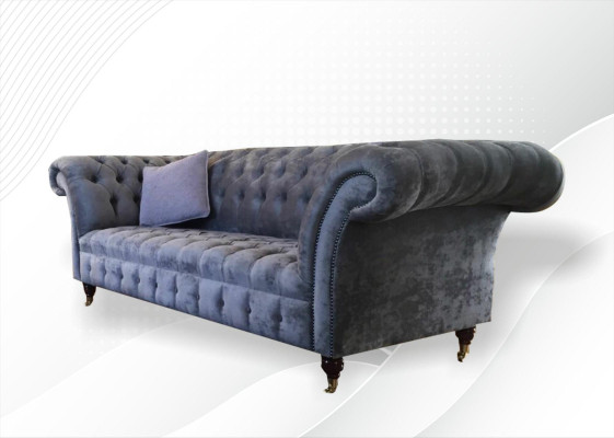 Chesterfield 3-seater XXL upholstered seat couch sofa set big couches grey new