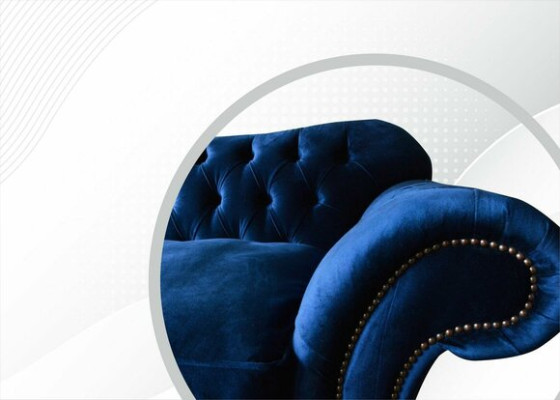 Wing chair armchair television design upholstered sofa couch Chesterfield fabric blue