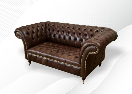 Chesterfield Velvet Designer Sofa 2-Seater Couch Textile Leather Suite Brown New