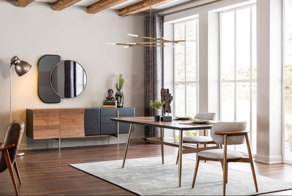 Designer brown dining table tables table + 4x armchair furniture 5-piece set