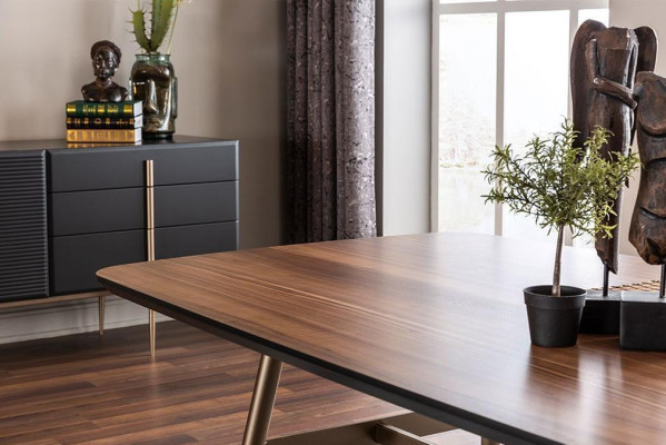 Designer brown dining table tables table + 4x armchair furniture 5-piece set