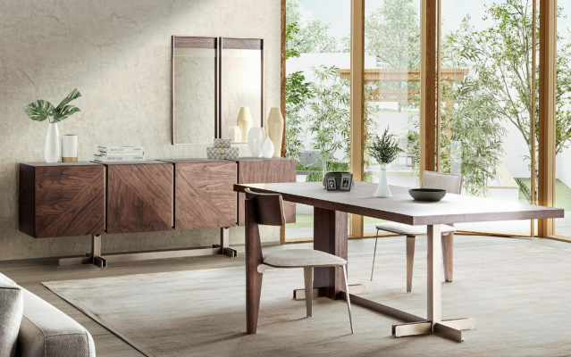 Brown dining table designer tables table + 4x armchair furniture 5-piece set