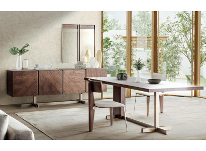Brown dining table designer tables table + 4x armchair furniture 5-piece set
