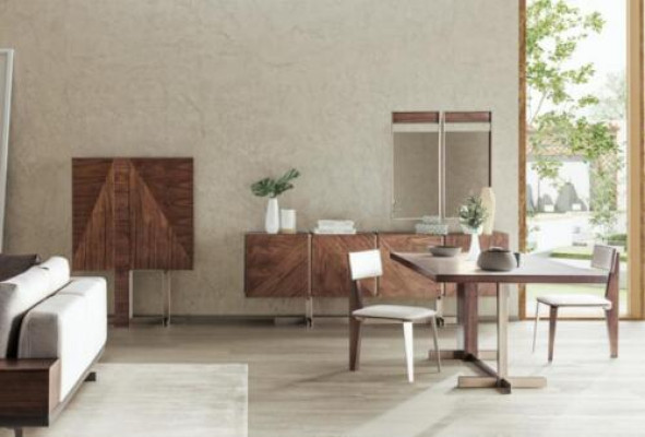 Brown dining table designer tables table + 4x armchair furniture 5-piece set