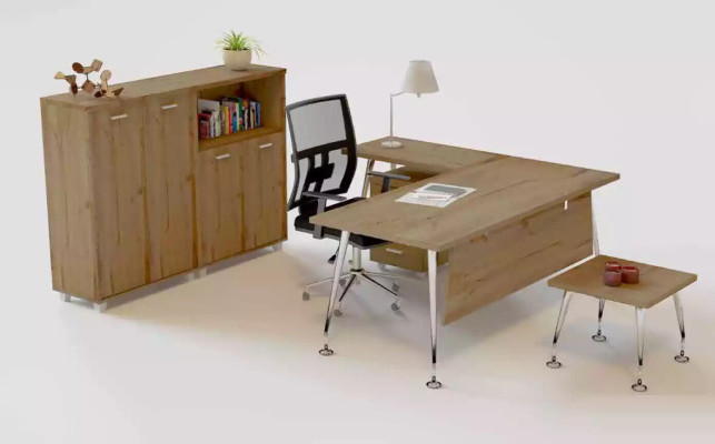 Wooden Office Set Corner Desk Chest of Drawers 2x Filing Cabinet Coffee Table 4-piece Set