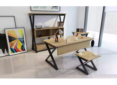 Brown furniture set: desk, bookshelf, coffee tables, console table, 4-piece.