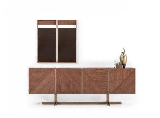 Dining room dining table set chairs sideboard 8-piece wood table brown dining set