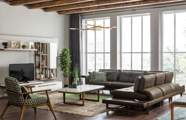 Stylish L-shaped corner sofa in modern and luxurious style