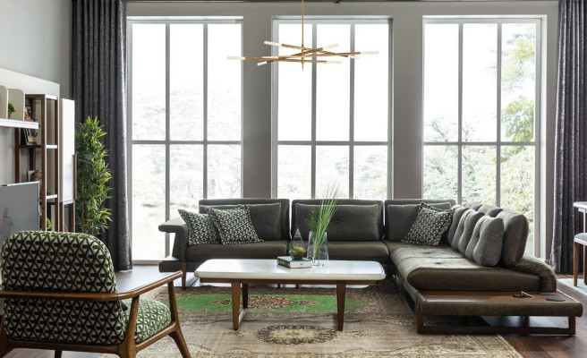 Stylish L-shaped corner sofa in modern and luxurious style