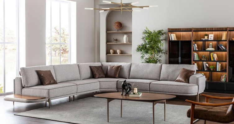 Corner sofa fabric sofa L-shaped sofa fabric sofas gray modern table living landscape
