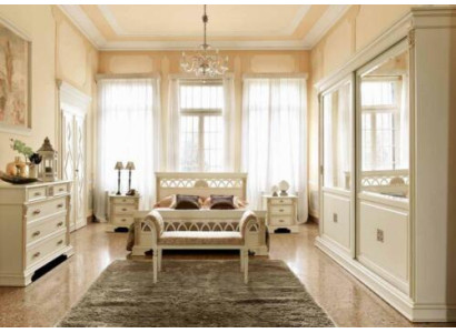 Bedroom set design modern luxury bed + 2x solid wood nightstand