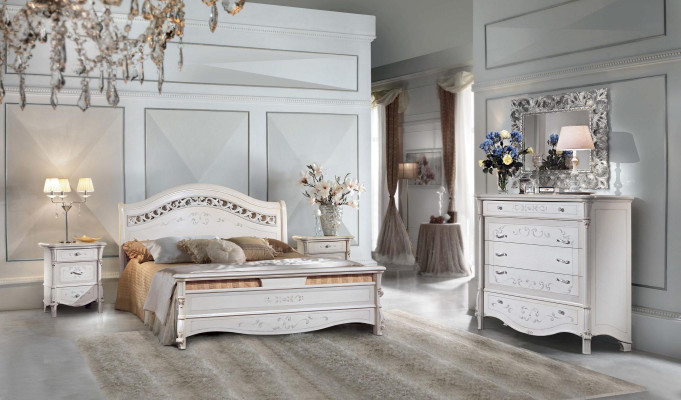Bedroom 3-piece set bed 2x nightstand beds double hotel upholstered solid wood