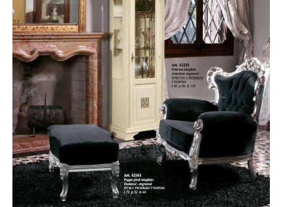 Armchair + Ottoman Upholstery Armchair Design Luxury Solid Wood Classical Baroque Rococo Set