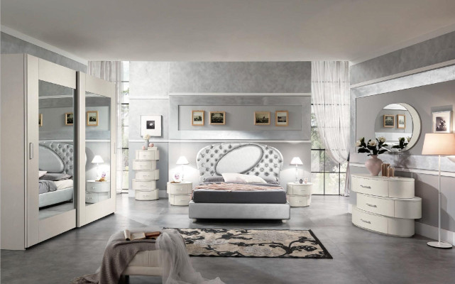 Luxury Set 7-piece Bedroom Bed Nightstand Dresser Mirror Wardrobe New