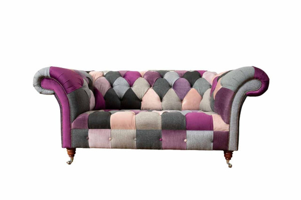 Chesterfield Fabric Sofa Couch Upholstery Design 2-Seater Textile Sofa Gray
