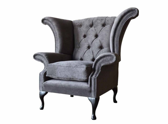 Armchair Wingback Chesterfield Fabric Living Room Polyester Design Gray