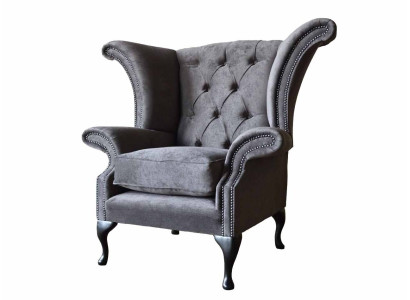 Armchair Wingback Chesterfield Fabric Living Room Polyester Design Gray