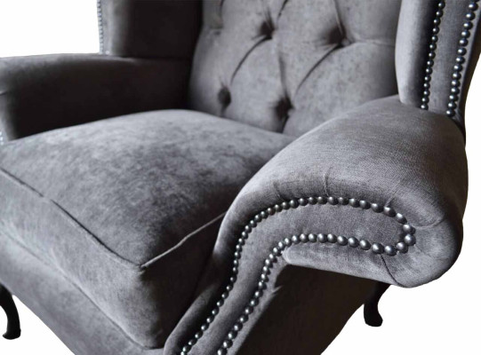 Armchair Wingback Chesterfield Fabric Living Room Polyester Design Gray