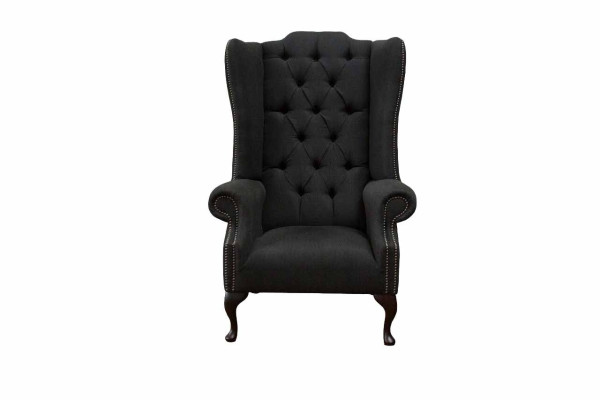 Wing chair armchair seater black design upholstery Chesterfield textile new