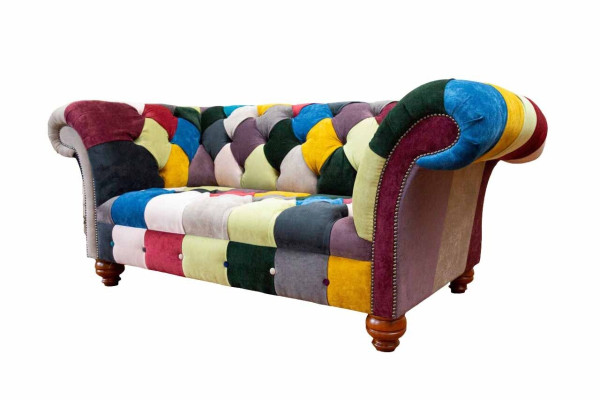 Chesterfield 2-Seater Sofa Textile Couch Upholstery Design Luxury Multicolored