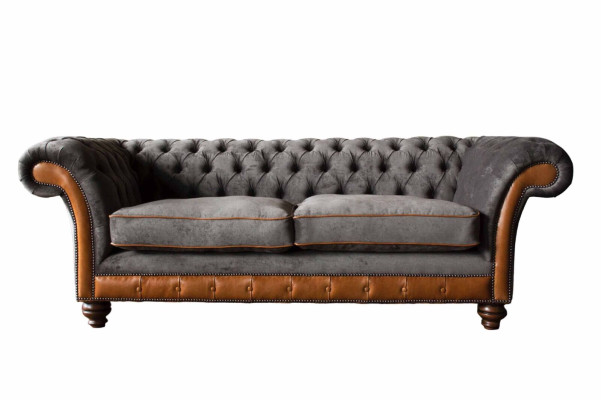 Chesterfield Sofa 3-Seater Design Couch Upholstered Fabric Upholstery Gray