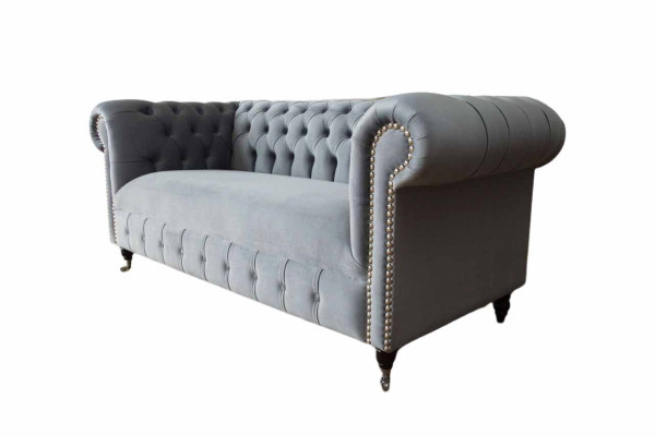 Chesterfield Gray Couch Three-Seater Sofa Couches Sofas Velvet Furniture 230cm