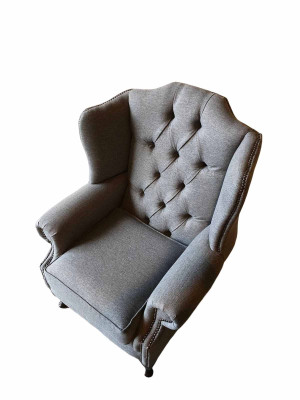 Armchair Wingback Chair Fabric Gray Living Room Polyester 1 Seater Modern New