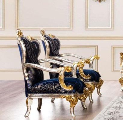 Armchair Wingback Chair Design Upholstered Sofa Couch Baroque Seat Style 1-Seater Textile