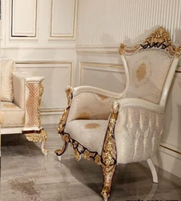 Wing chair armchair seat luxury design upholstered sofa textile baroque relax fabric