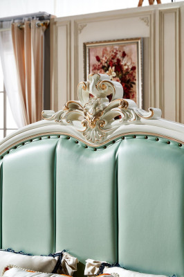 Bed Blue Beautiful Elegant Design Bedroom Upholstered Leather Beds