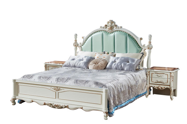 Bed Blue Beautiful Elegant Design Bedroom Upholstered Leather Beds