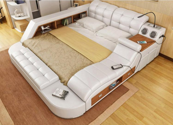 Bed double leather upholstered beds multifunction with massage function new
