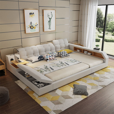 Design leather beds hotel double shelf rack 180x200 multifunction