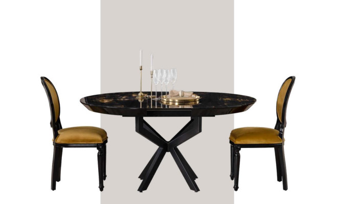 Column round table dining table with 4x chairs dining furniture wood 5-piece set.