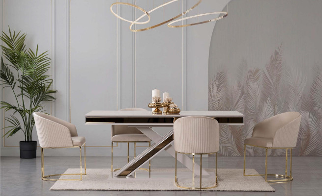 Dining room set dining group stainless steel chairs 10x armchairs dining table table 11-piece