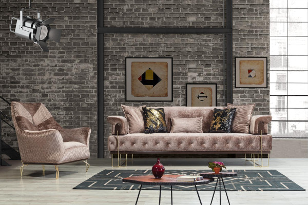 Brown couch sofa set 3+1 seat Chesterfield living room upholstery