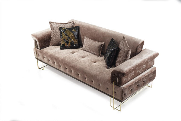 Brown couch sofa set 3+1 seat Chesterfield living room upholstery