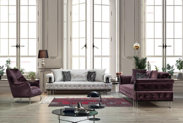 Lilac Couch Sofa Set 3+1 Seat Chesterfield Living Room Upholstery