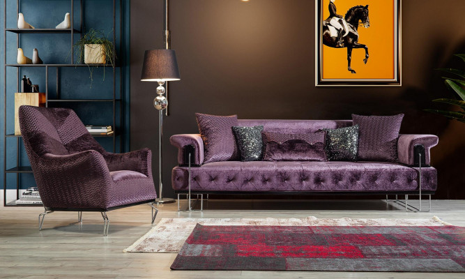 Lilac Couch Sofa Set 3+1 Seat Chesterfield Living Room Upholstery