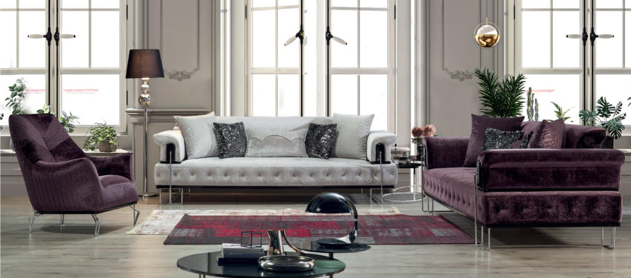 Upholstered Furniture Three-Seater Sofa 3-Seater Couch White Metal with Fabric