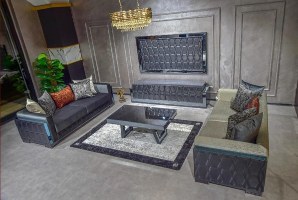 Luxury single-seater armchair grey upholstery relax furniture new metal textile