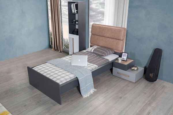 Youth room set gray bed nightstand wardrobe design new 4-piece set.