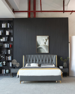 Hotel Luxus Design Beds Upholstery Metal Leather Bedroom Stainless Steel