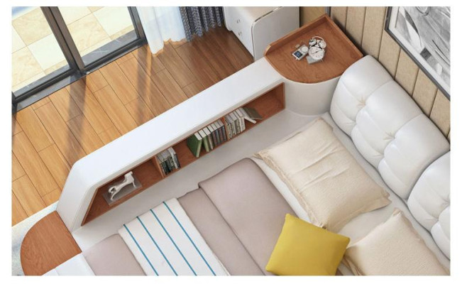Upholstery 180x200 multifunctional shelf USB lounger design bed big beds leather