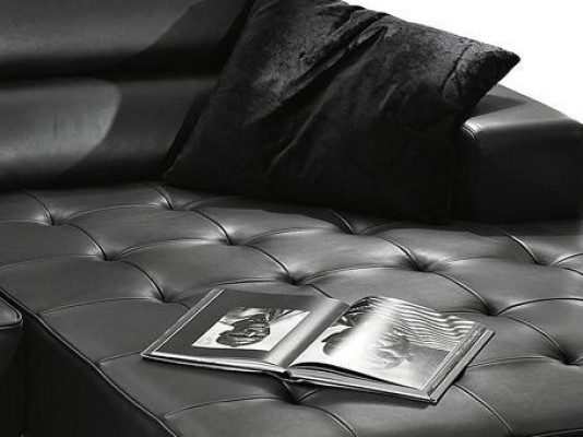 Modern leather corner sofa L-shaped for living room, black color