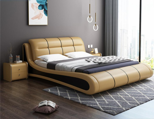 Luxury Upholstered Beds Fabric Double New Bedroom Design Bed Leather